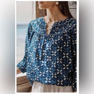 J. JILL PUREJILL Elements Gathered Top Dark Ink Blue Size Small Petite